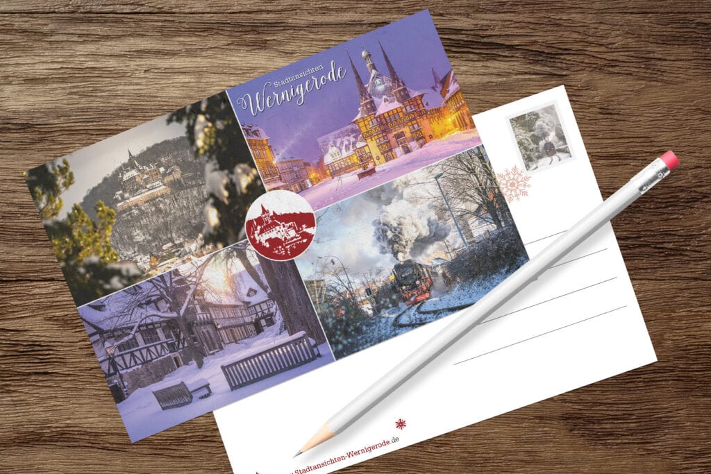 Übersicht der Postkarten von Wernigerode für das Postcrossing-Kennenlern-Angebot.